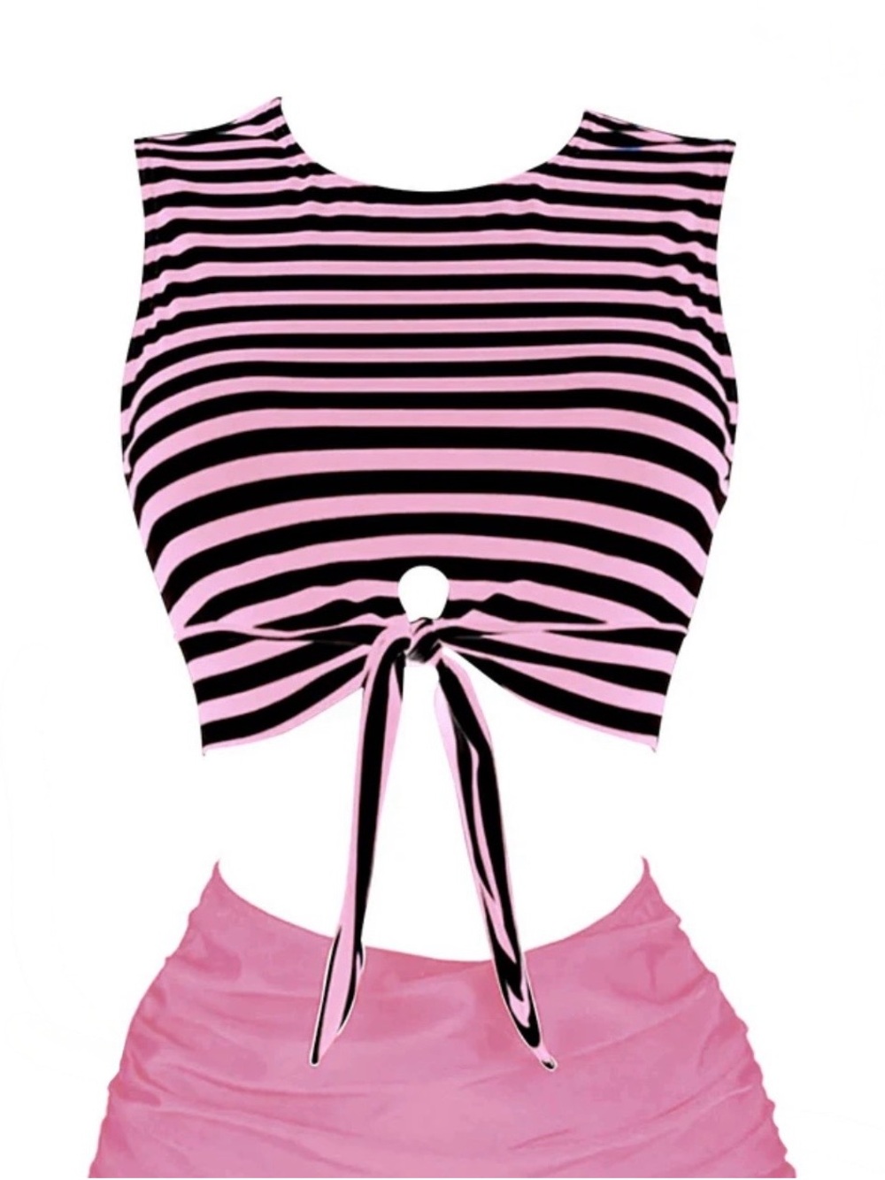 Original Retro Brand Pink & Black Striped Tie-Front Bikini Top